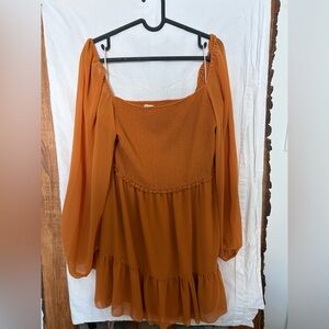 Wilfred Rust Orange Long Sleeve Smocked Mini Dress